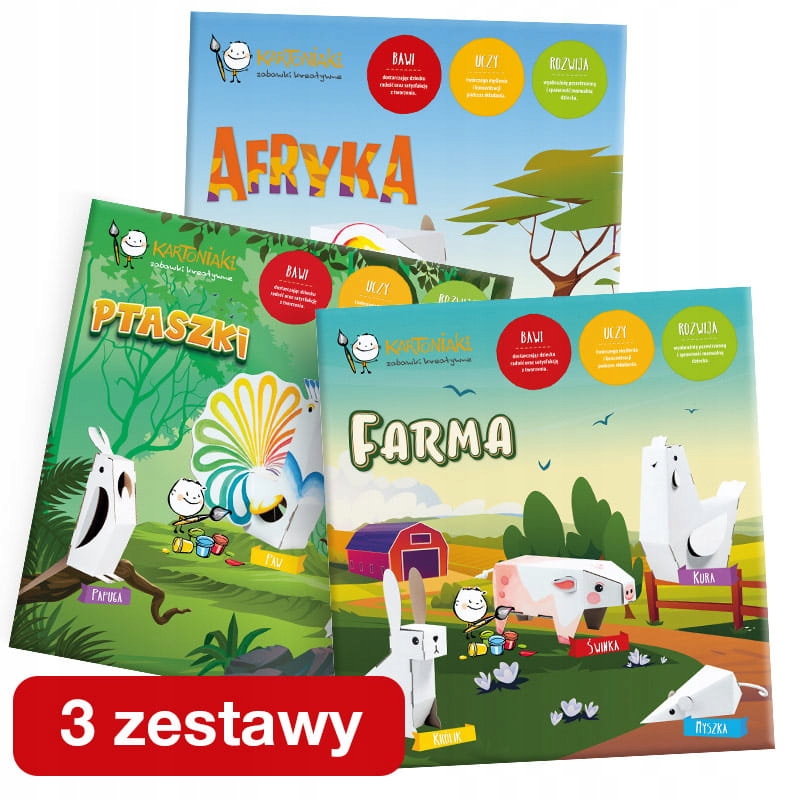 Kartónové krabice 3v1 Zvieratá VTÁKY + AFRIKA + FARMA na vyfarbenie